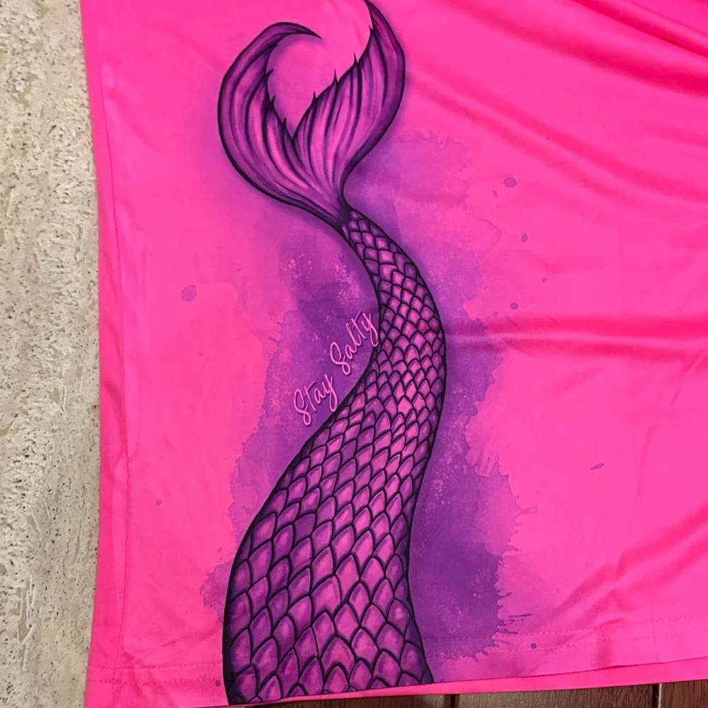 Girls' Hot Pink Mermaid Swim Coverup Rash Guard. - Picture 3 of 6